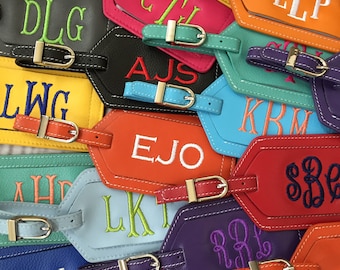 Monogrammed luggage tag, leather luggage tag, personalized luggage tag, Christmas gift