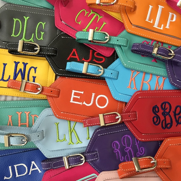 Monogrammed luggage tag, leather luggage tag, personalized luggage tag, Christmas gift