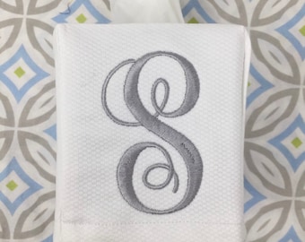 Monogrammed Tissue Box Cover, Linen Blend