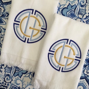 Monogrammed Fingertip towels, Medallion Initial, personalized gifts, Christmas gift