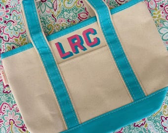 Monogrammed Small Canvas Tote Bold Block monogram- small open top, birthday gifts