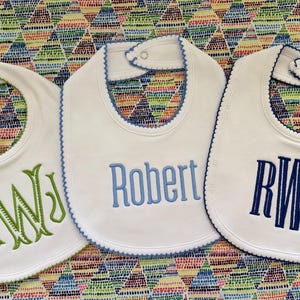 3 Pack-Monogrammed Bib with Picot trim, baby shower gift, personalized baby gift