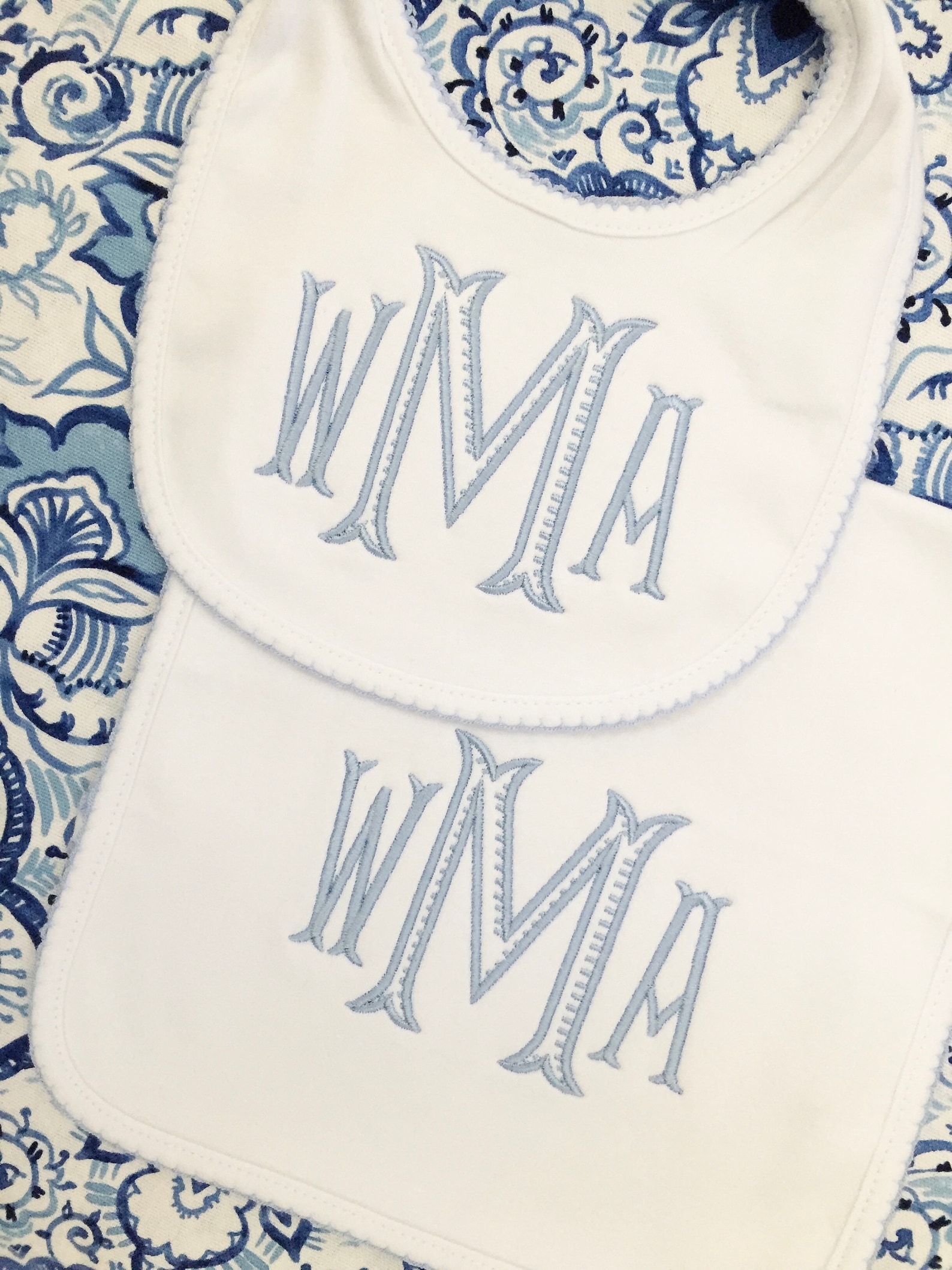 Monogrammed Bib and Burp Cloth Picot Trim Setmonogrammed Baby Etsy
