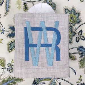 Monogrammed Tissue Box Cover- 2 Letter Modern monogram, monogrammed gift-personalized gift-hostess gift