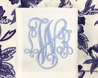 Monogrammed Tissue Box Cover Linen-Victor Monogram, monogrammed gift-personalized gift-hostess gift