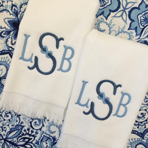 Monogrammed Fingertip Towels Shadow Monogram Personalized Etsy