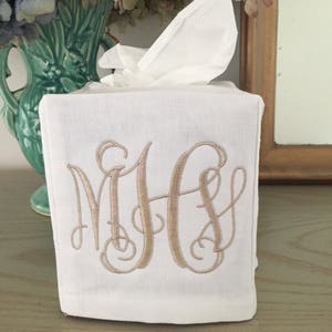 Monogrammed Tissue Box Cover Linen, Vine Monogram-monogrammed gift-personalized gift-hostess gift