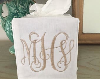 Monogrammed Tissue Box Cover Linen, Vine Monogram-monogrammed gift-personalized gift-hostess gift