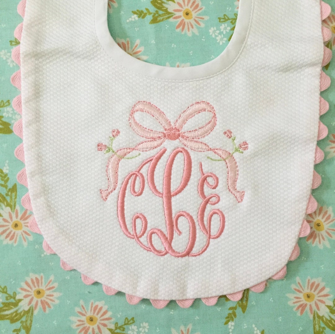 Monogrammed Bib With Ric Rac, Vintage Bow, Baby Shower Gift ...