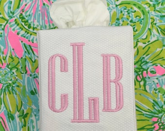Monogrammed Linen Tissue Box Cover Bain Monogram, monogrammed gift-personalized gift-hostess gift, nursery decor