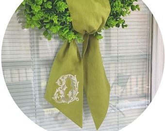 Wreath Sash with Monogram, Wreath Decor, gift ideas
