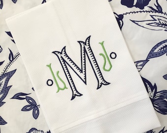 Monogrammed Cotton Pique Tea Towel, Bookman Monogram-Hostess Gift, monogrammed linens, personalized gift