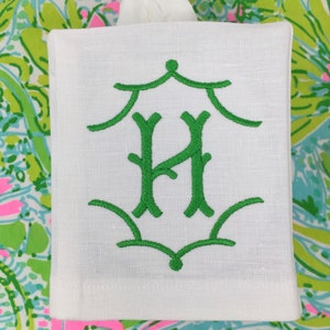 Monogrammed Tissue Box Cover Linen-Temple Monogram, monogrammed gift-personalized gift-hostess gift
