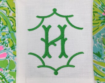 Monogrammed Tissue Box Cover Linen-Temple Monogram, monogrammed gift-personalized gift-hostess gift