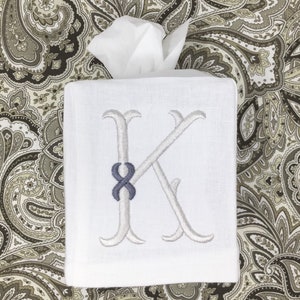 Monogrammed Tissue Box Cover-Ribbon Initial, monogrammed gift-personalized gift-hostess gift