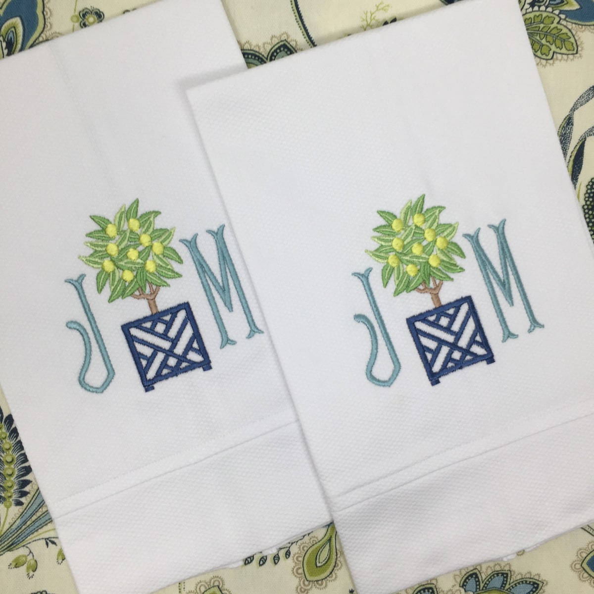Monogrammed Cotton Pique Tea Towel, Topiary Initials-hostess Gift, Monogrammed Linens, Personalized Gift - Etsy