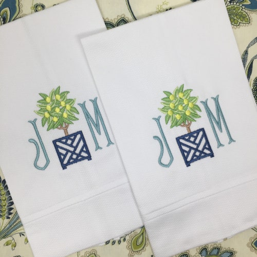 Monogrammed Cotton Pique Tea Towel Ribbon Monogramhostess Etsy