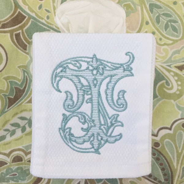 Monogrammed Tissue Box Cover-Vintage Vine Initial, monogrammed gift-personalized gift-hostess gift