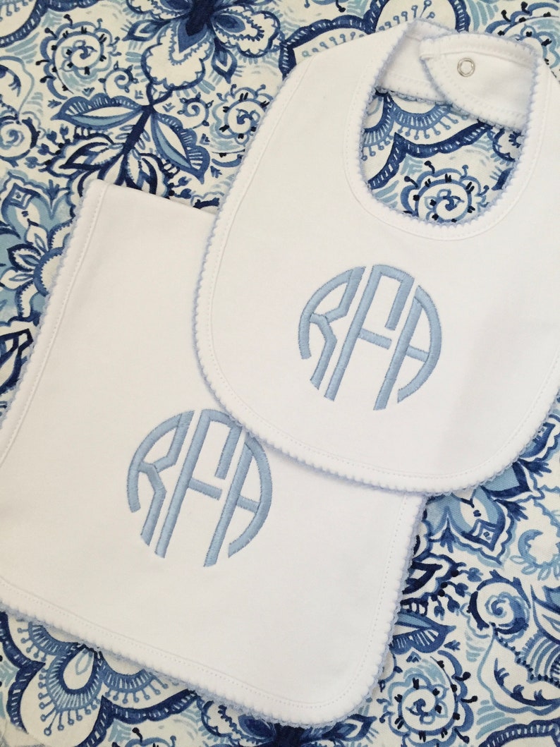 Monogrammed Bib and Burp Cloth Picot Trim Setmonogrammed Baby Etsy