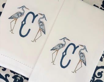 Monogrammed  Tea Towel, Heron Initial, Hostess Gift, monogrammed linens, personalized gift