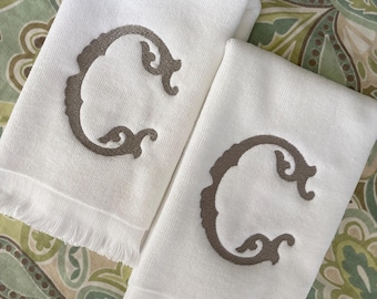 Monogrammed Fingertip Towel: Personalized Heirloom Single Initial Embroidery