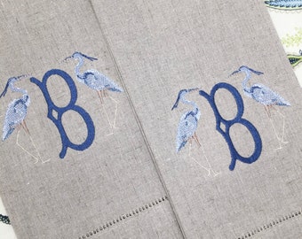 Monogrammed  Tea Towel, Heron Initial, Hostess Gift, monogrammed linens, personalized gift
