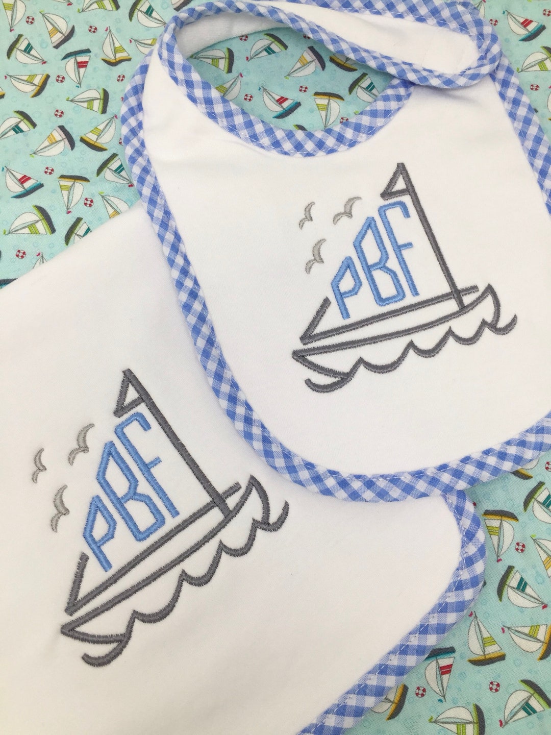 Sailboat Bib and Burp Cloth Setmonogrammed Baby Gift, Baby Shower Gift