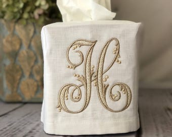 Monogrammed Tissue Box Cover-Flourish Initial, monogrammed gift-personalized gift-hostess gift