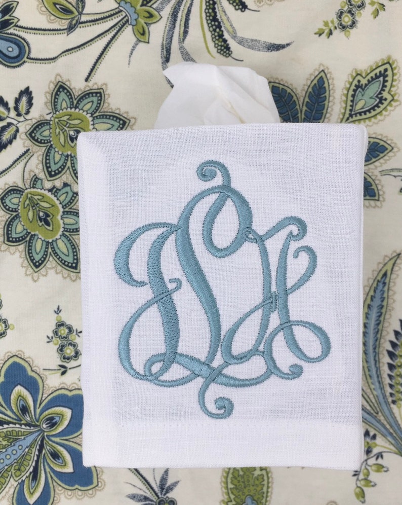 Monogrammed Tissue Box Cover Linenvictor Monogram Etsy UK