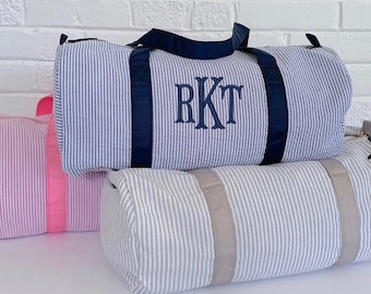 Monogrammed Seersucker Duffle Bag