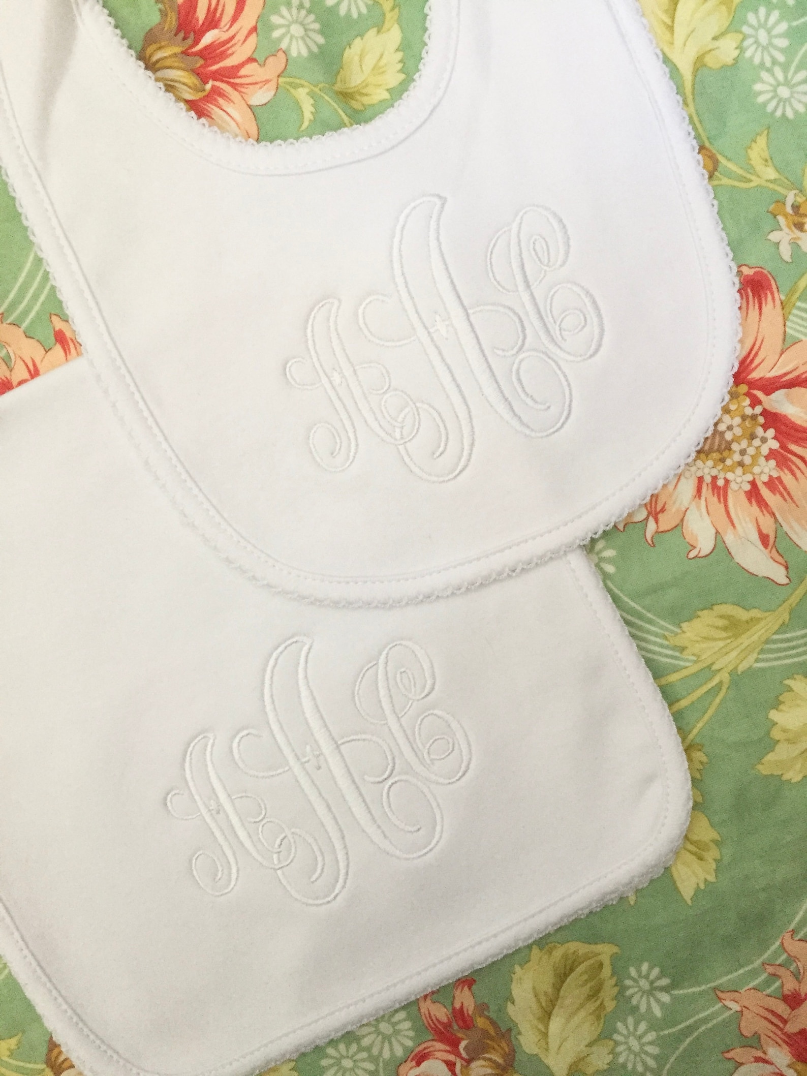 Monogrammed Bib and Burp Cloth Picot Trim Setmonogrammed Baby Etsy