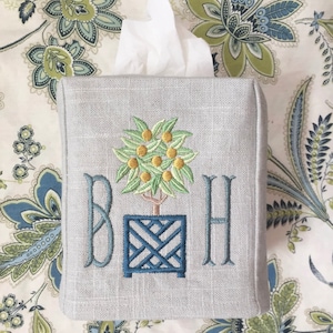 Monogrammed Tissue Box Cover-Topiary, monogrammed gift-personalized gift-hostess gift