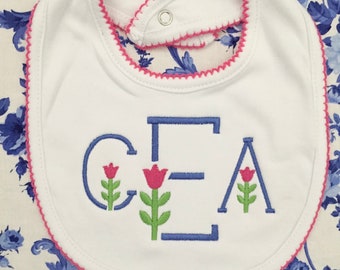 Monogrammed Baby Bib with Scandi monogram, baby shower gift, personalized baby gift