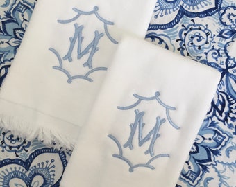 Monogrammed Fingertip towels, Temple Initial, personalized gifts, Christmas gift