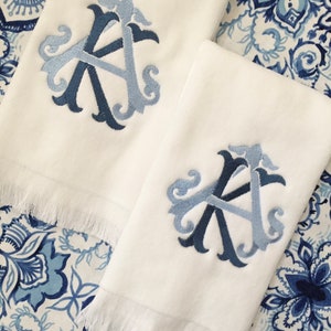 Monogrammed Fingertip towels, Heirloom Double Letter, personalized gifts, Christmas gift