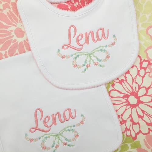 Monogrammed Bib and Burp Cloth Picot Trim Setmonogrammed Baby Etsy