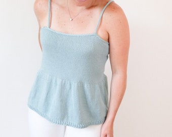 Easy Knit Tank Pattern | The Parkside Peplum Top | Beginner Knitting