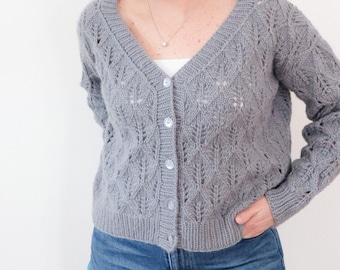 Lace V-Neck Cardigan Knitting Pattern | Cozy Button Sweater | McKenzie Cardigan