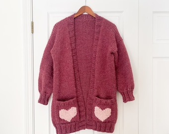 Heart Sweater Easy Knitting Pattern Chunky Heart Cardigan Knitting Pattern Oversized Heart Sweater Video Tutorial Knit Pattern