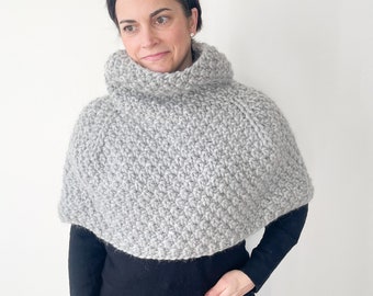 Easy Knitting Pattern Cozy Knit Shrug Capelet Cowl How to Knit Tutorial Oversized Cowl Simple Knit Pattern