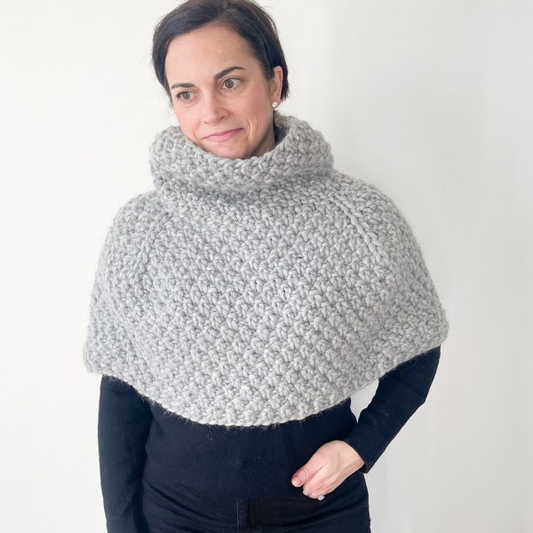 Easy Knitting Pattern Cozy Knit Shrug Capelet Cowl How to Knit Tutorial Oversized Cowl Simple Knit Pattern