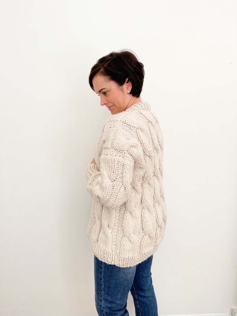 Cable Knit Sweater Pattern Easy Cable Sweater Knitting Pattern Cozy Cardigan Knit Pattern image 3