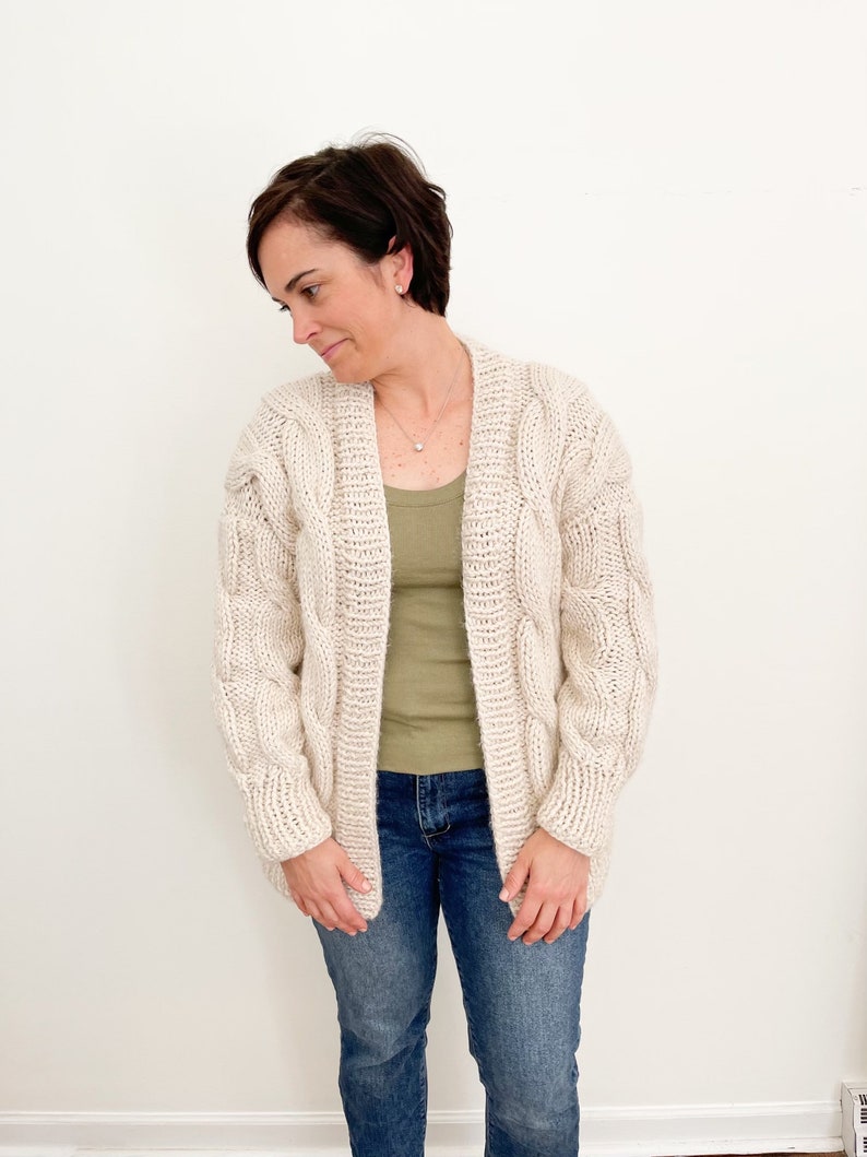 Cable Knit Sweater Pattern Easy Cable Sweater Knitting Pattern Cozy Cardigan Knit Pattern image 2