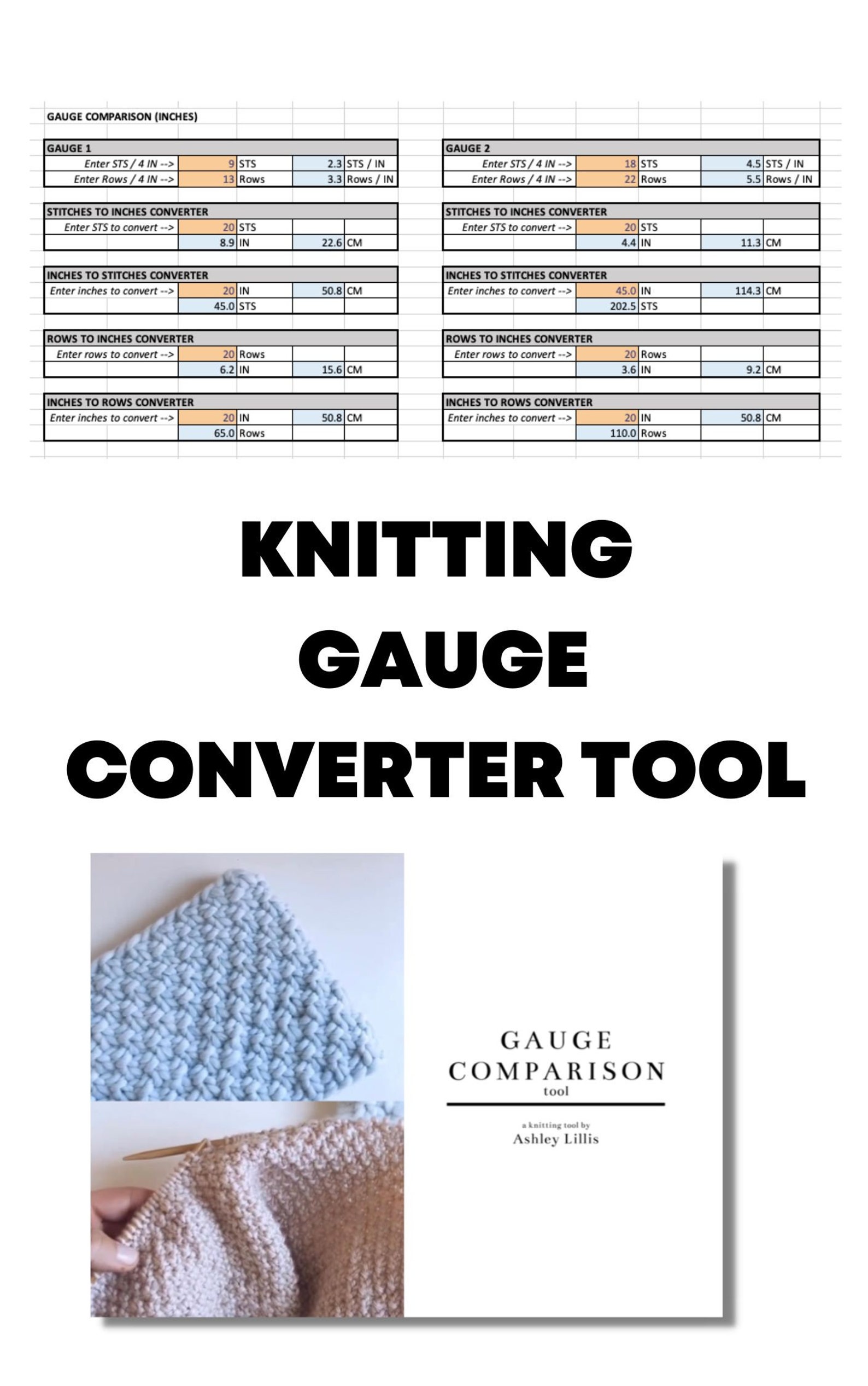 Knitting Pattern Gauge Converter Tool Switch Needle Size Etsy