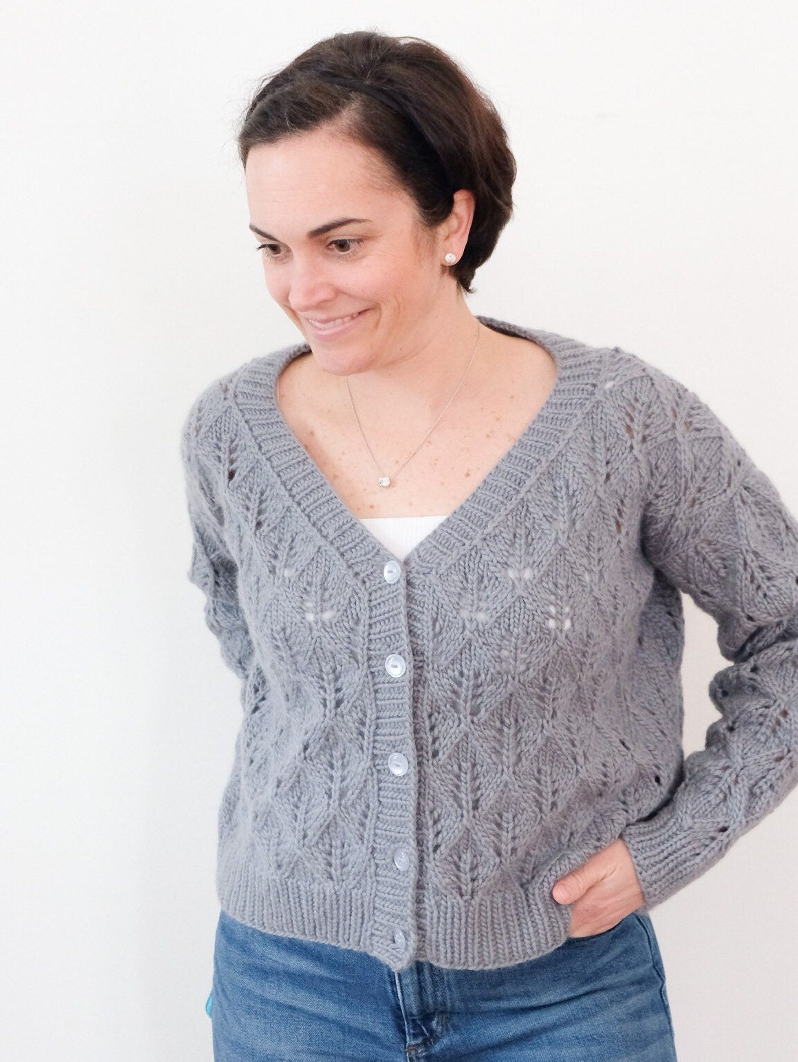 Corran Cardigan Pattern Lace V-neck Cardigan Knitting Pattern | Cozy Button Sweater | Mckenzie ...