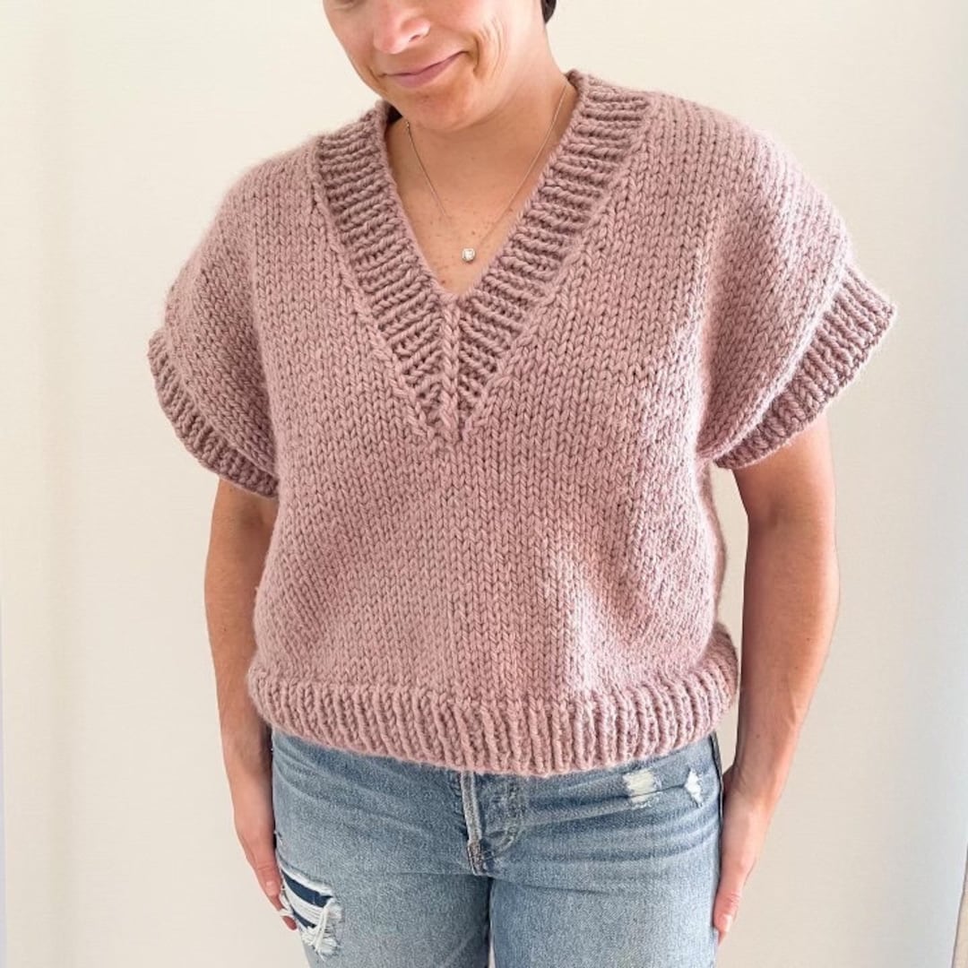 Knit Oversized Chunky Slipover Vest Easy Knitting Pattern Beginner Vest