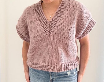 Knit Oversized Chunky Slipover Vest Easy Knitting Pattern Beginner Vest Knit Pattern and Tutorial