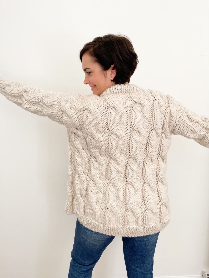 Cable Knit Sweater Pattern Easy Cable Sweater Knitting Pattern Cozy Cardigan Knit Pattern image 1