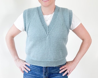 Knitting Pattern Sweater Vest Knitting Pattern V Neck Vest Knitting Pattern Video Tutorial Beginner Knitting Pattern Vest Knit Tank Top