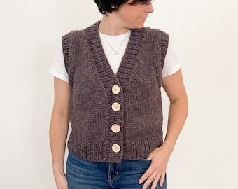 Knitting Pattern Sweater Vest Knitting Pattern Beginner Vest Knitting Pattern Easy Sweater Knitting Pattern Super Bulky Sweater Vest